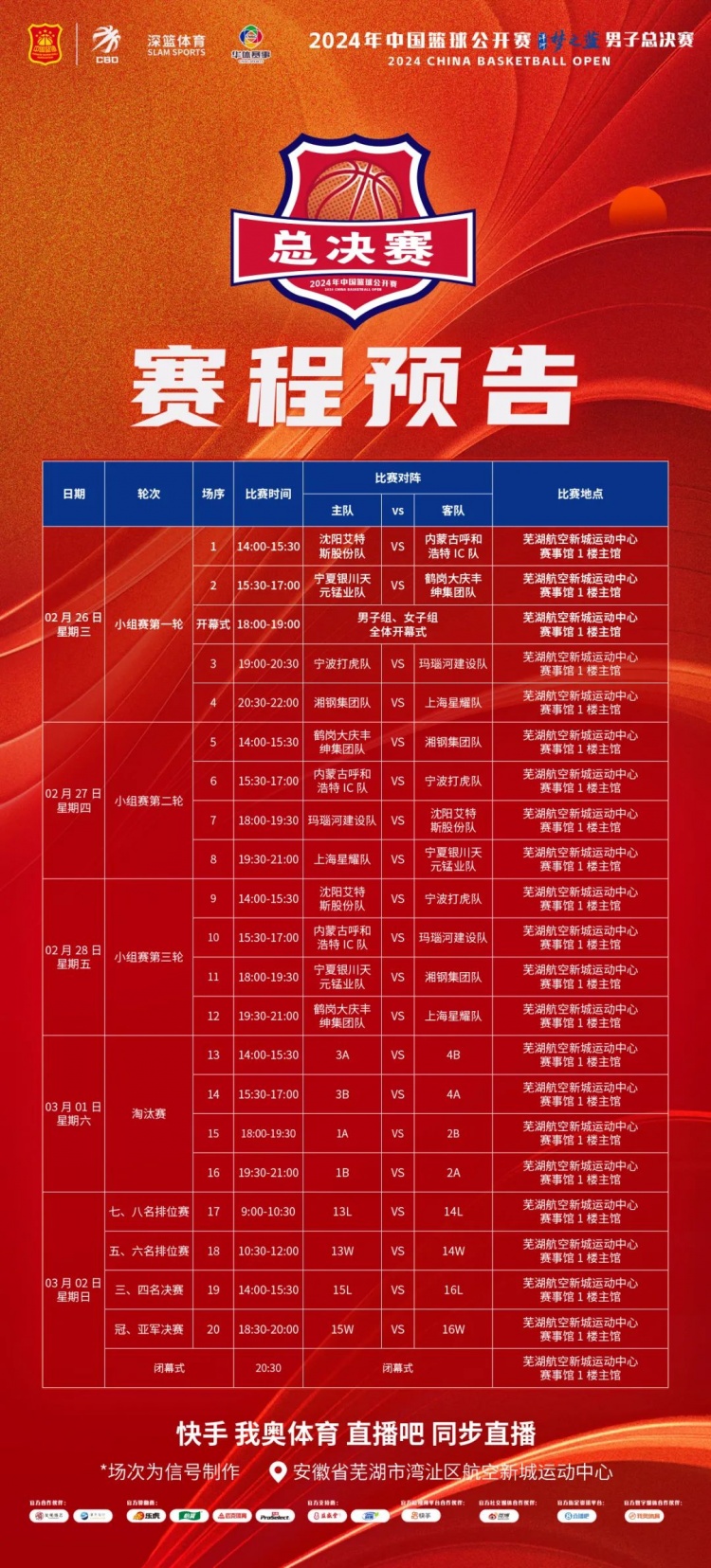  賽程預告 | 男子總決賽對陣安排出爐